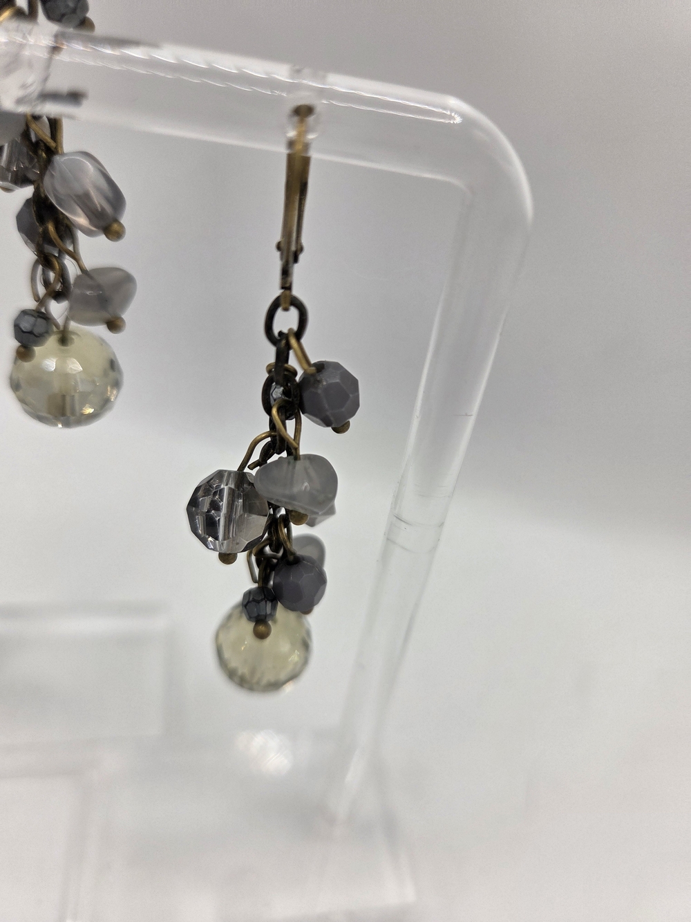 Cookie Lee Gray Bead Crystal Dangle Drop Earrings - Picture 3 of 10